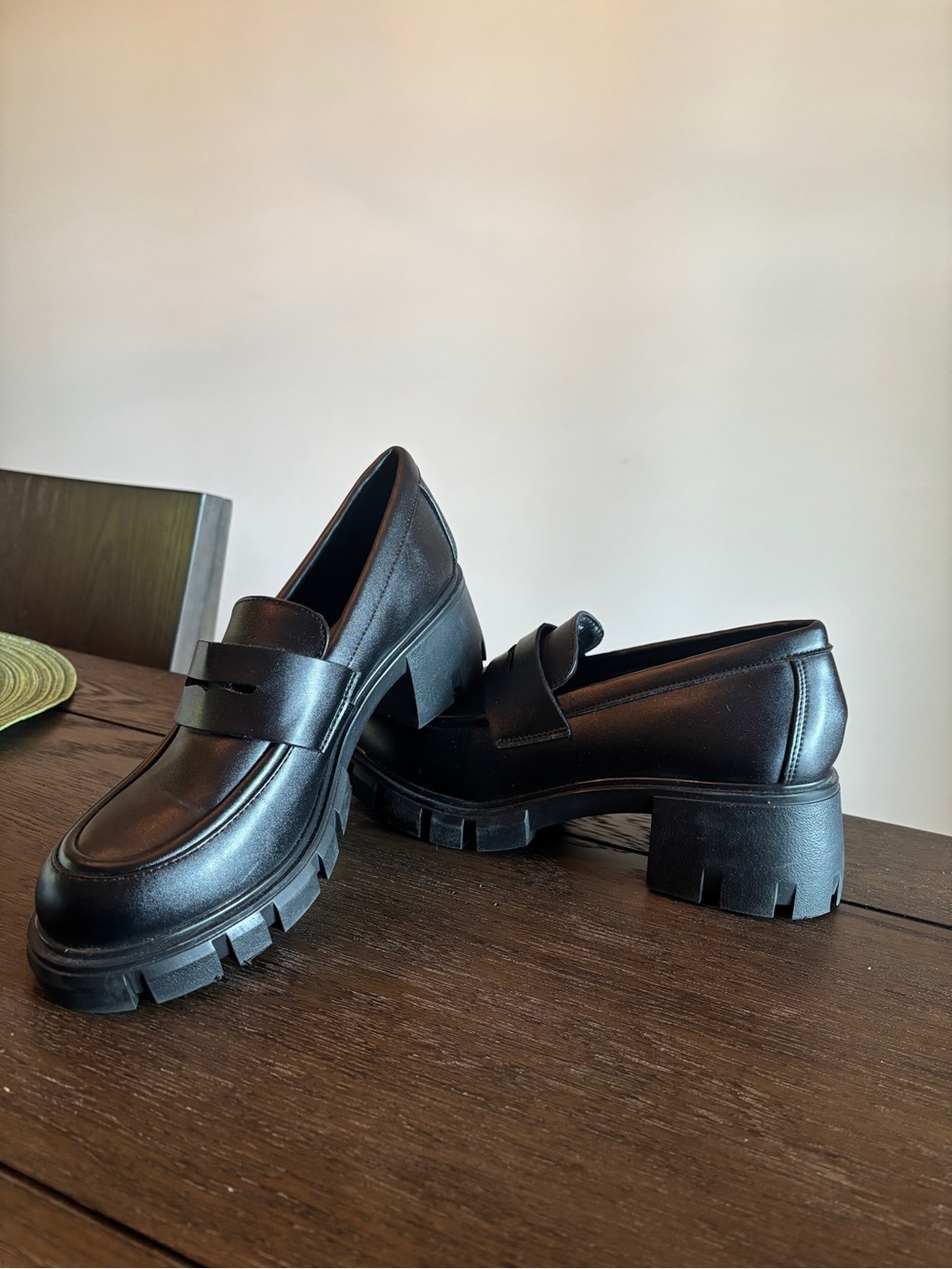 Steve Madden Black Chunky Lug-Heel Loafers